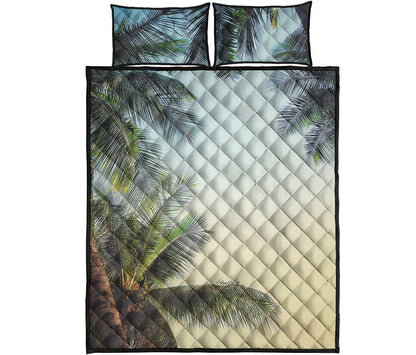 Vintage Coconut Tree Print Quilt Bed Set