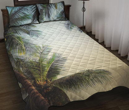 Vintage Coconut Tree Print Quilt Bed Set