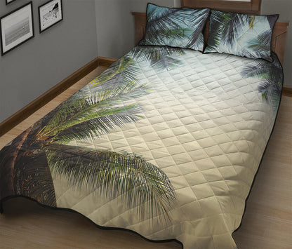 Vintage Coconut Tree Print Quilt Bed Set