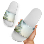 Vintage Coconut Tree Print White Slide Sandals