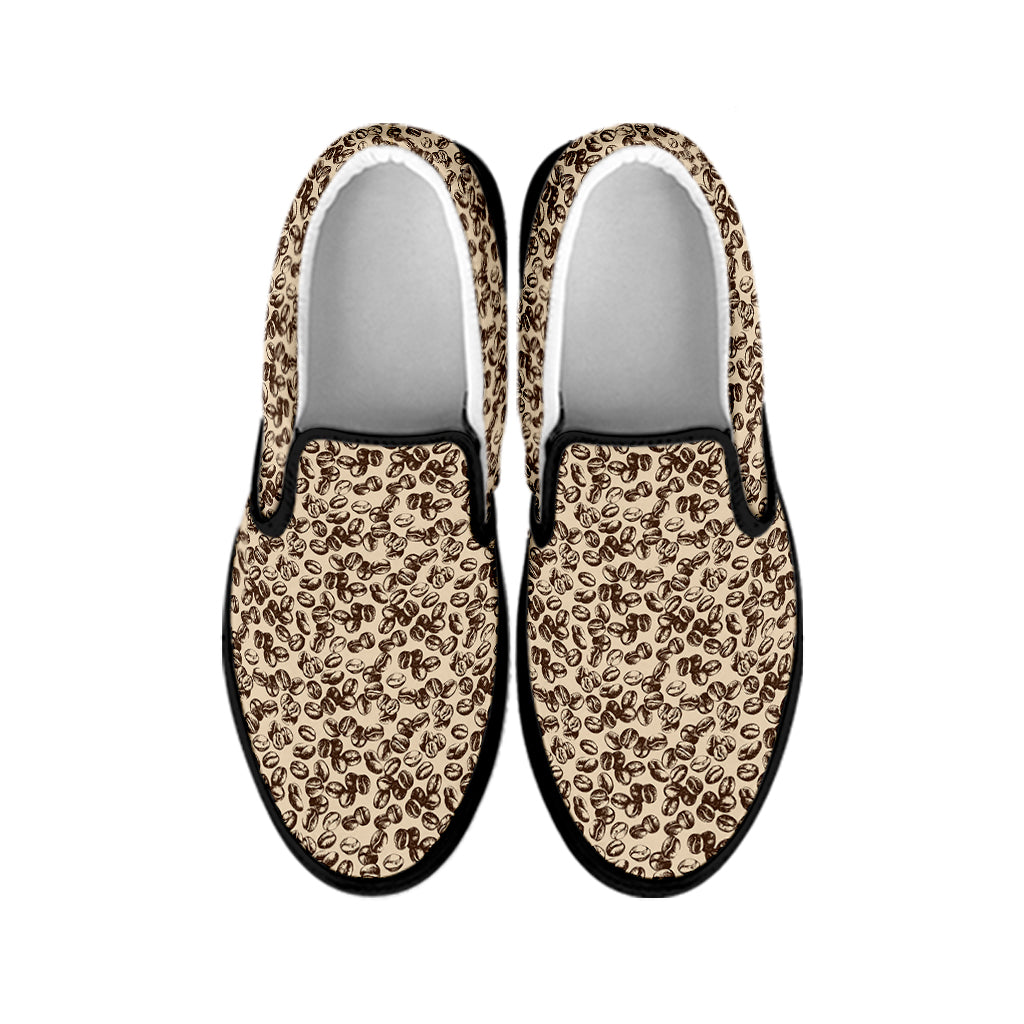Vintage Coffee Bean Pattern Print Black Slip On Shoes