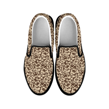 Vintage Coffee Bean Pattern Print Black Slip On Shoes