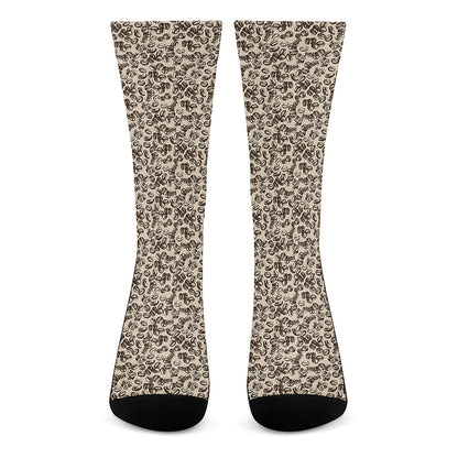 Vintage Coffee Bean Pattern Print Crew Socks
