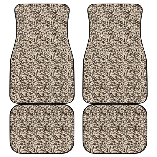 Vintage Coffee Bean Pattern Print Front and Back Car Floor Mats
