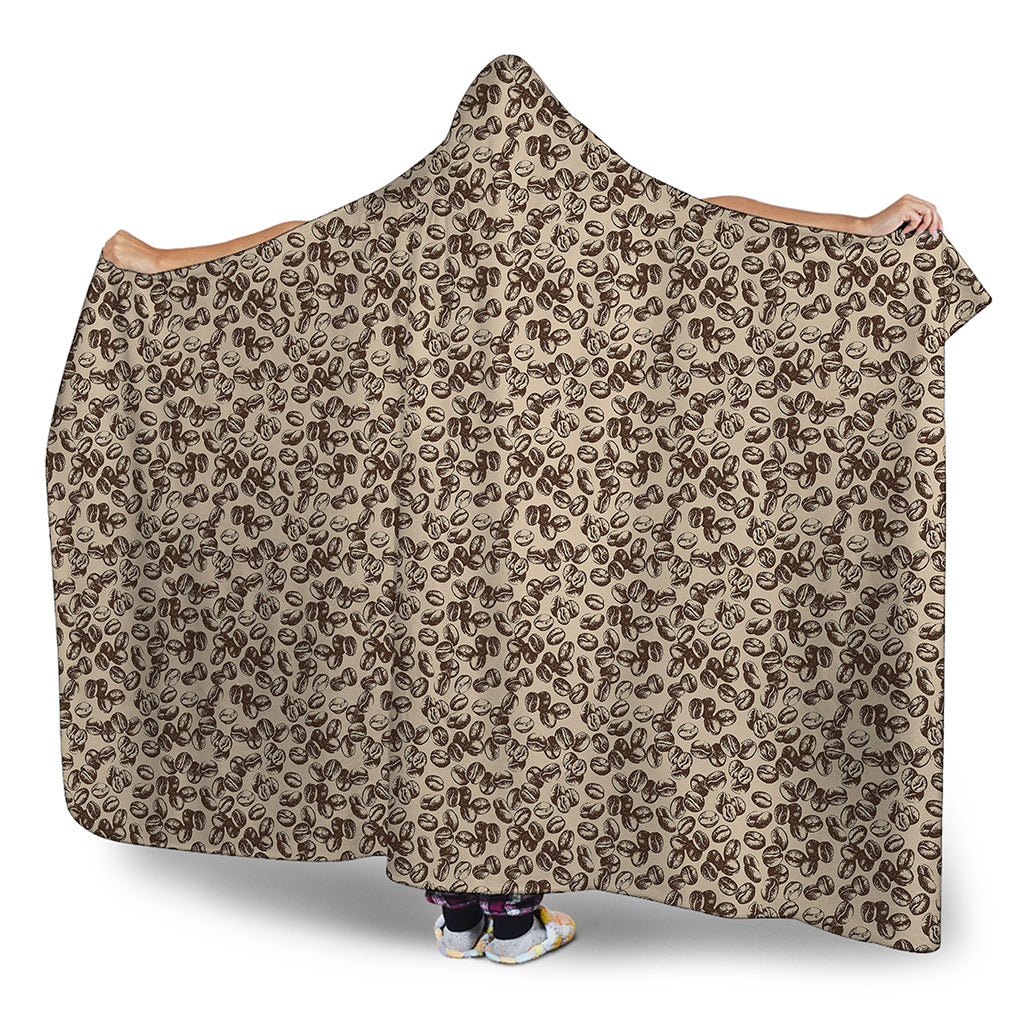 Vintage Coffee Bean Pattern Print Hooded Blanket