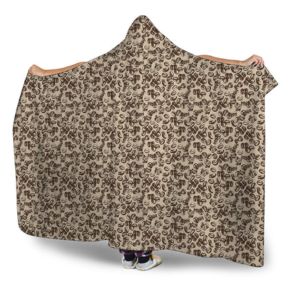 Vintage Coffee Bean Pattern Print Hooded Blanket