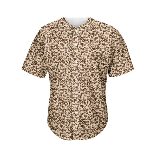 Vintage Coffee Bean Pattern Print Men's Baseball Jersey