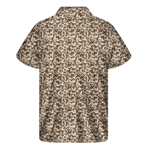 Vintage Coffee Bean Pattern Print Men's Short Sleeve Shirt