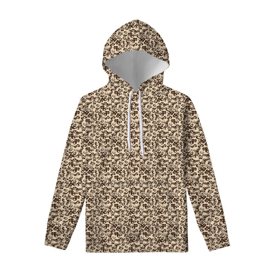 Vintage Coffee Bean Pattern Print Pullover Hoodie