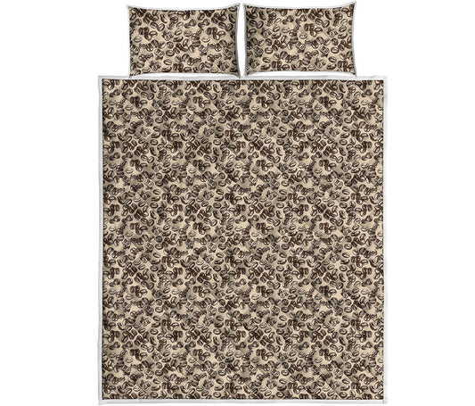 Vintage Coffee Bean Pattern Print Quilt Bed Set