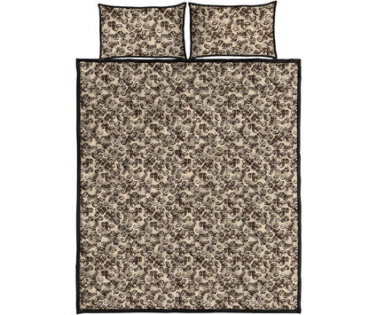 Vintage Coffee Bean Pattern Print Quilt Bed Set