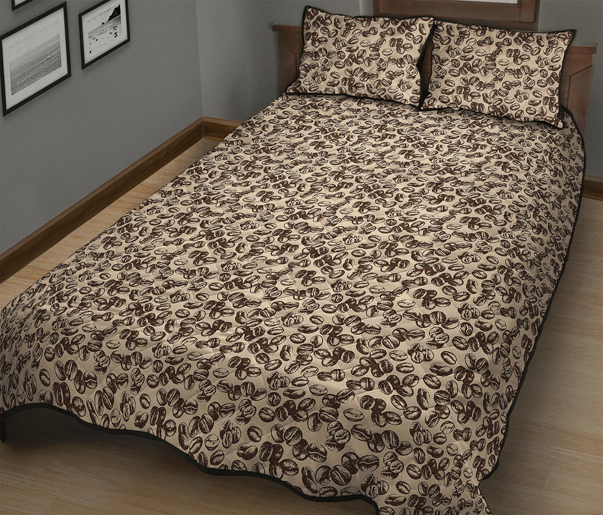 Vintage Coffee Bean Pattern Print Quilt Bed Set