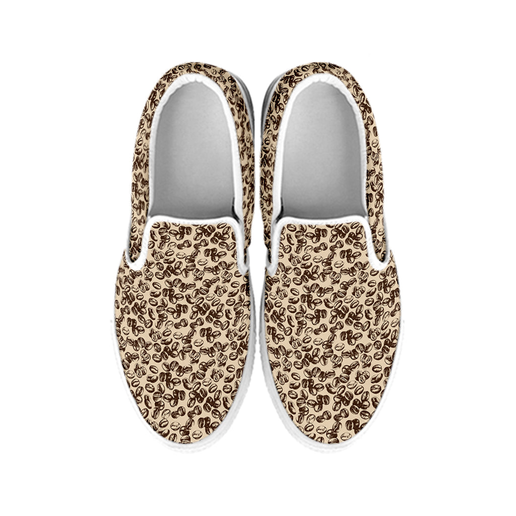 Vintage Coffee Bean Pattern Print White Slip On Shoes