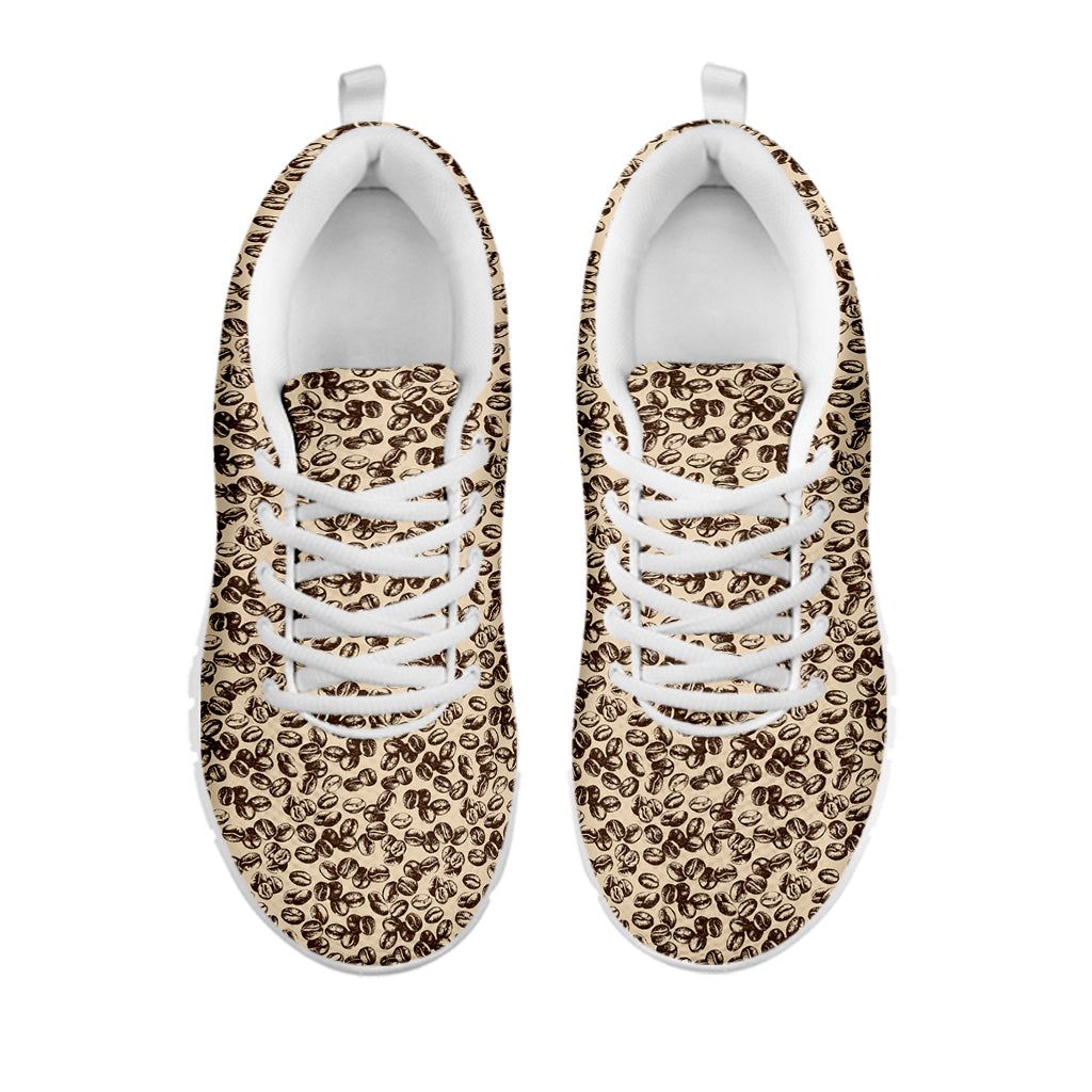 Vintage Coffee Bean Pattern Print White Sneakers