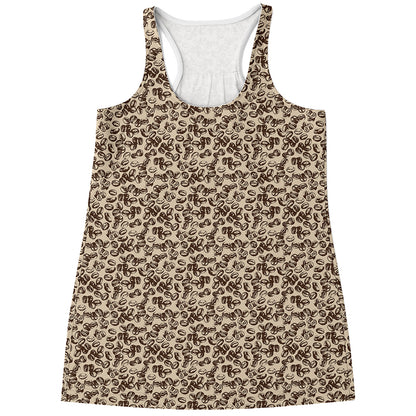 Vintage Coffee Bean Pattern Print Women's Racerback Tank Top