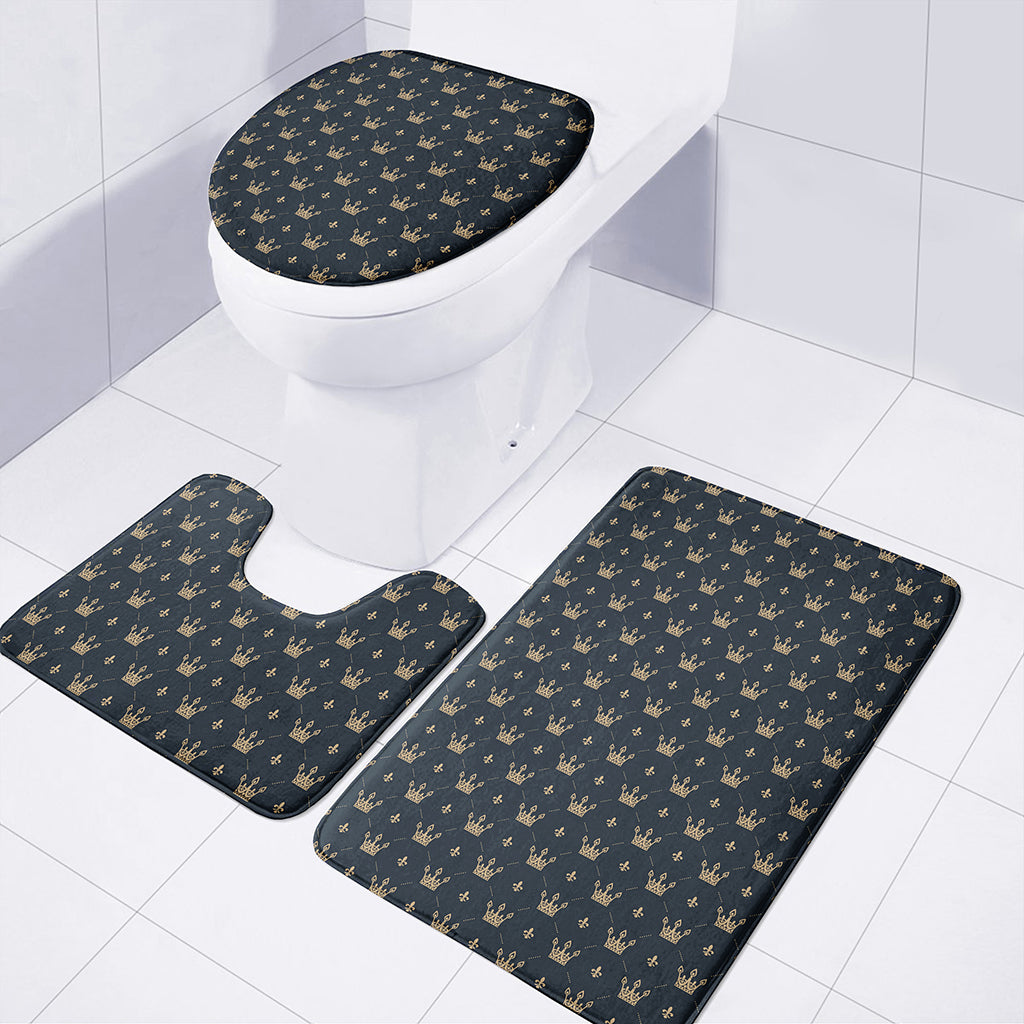 Vintage Crown Pattern Print 3 Piece Bath Mat Set