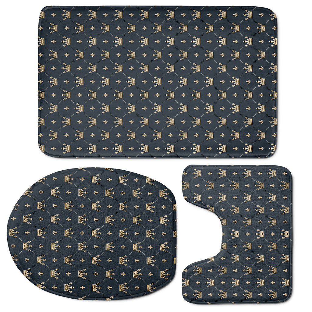 Vintage Crown Pattern Print 3 Piece Bath Mat Set