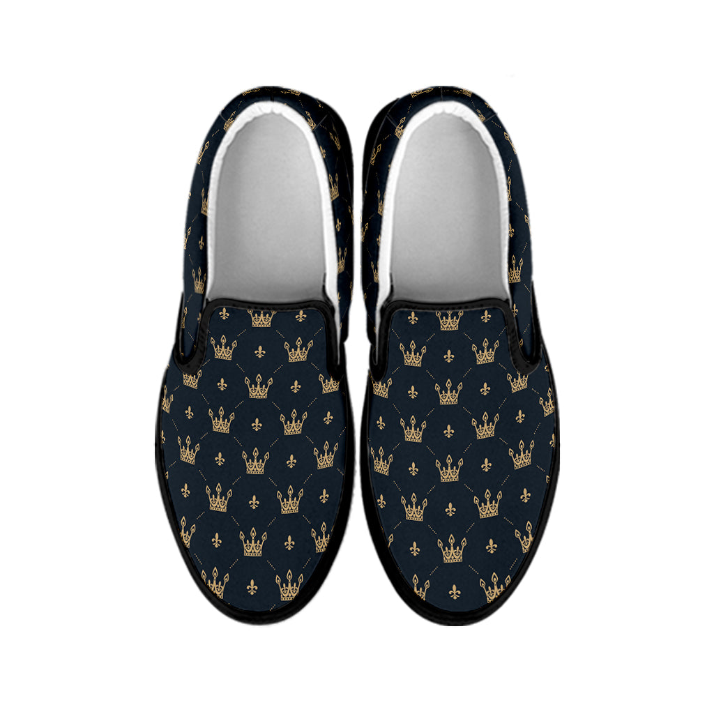 Vintage Crown Pattern Print Black Slip On Shoes