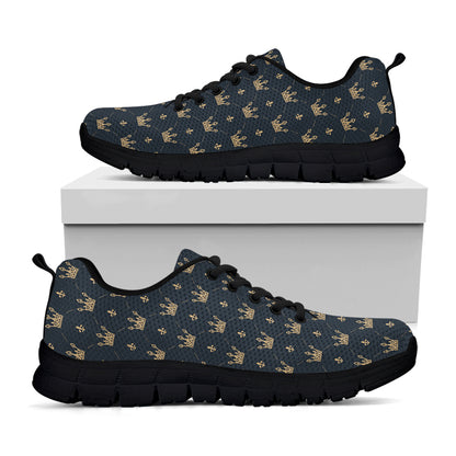 Vintage Crown Pattern Print Black Sneakers