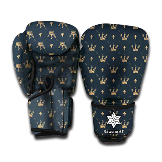 Vintage Crown Pattern Print Boxing Gloves