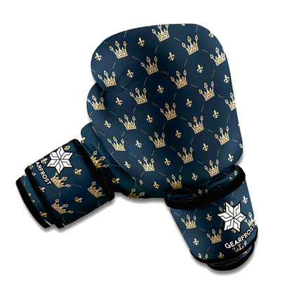 Vintage Crown Pattern Print Boxing Gloves