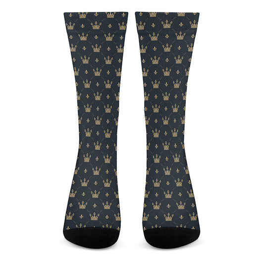 Vintage Crown Pattern Print Crew Socks