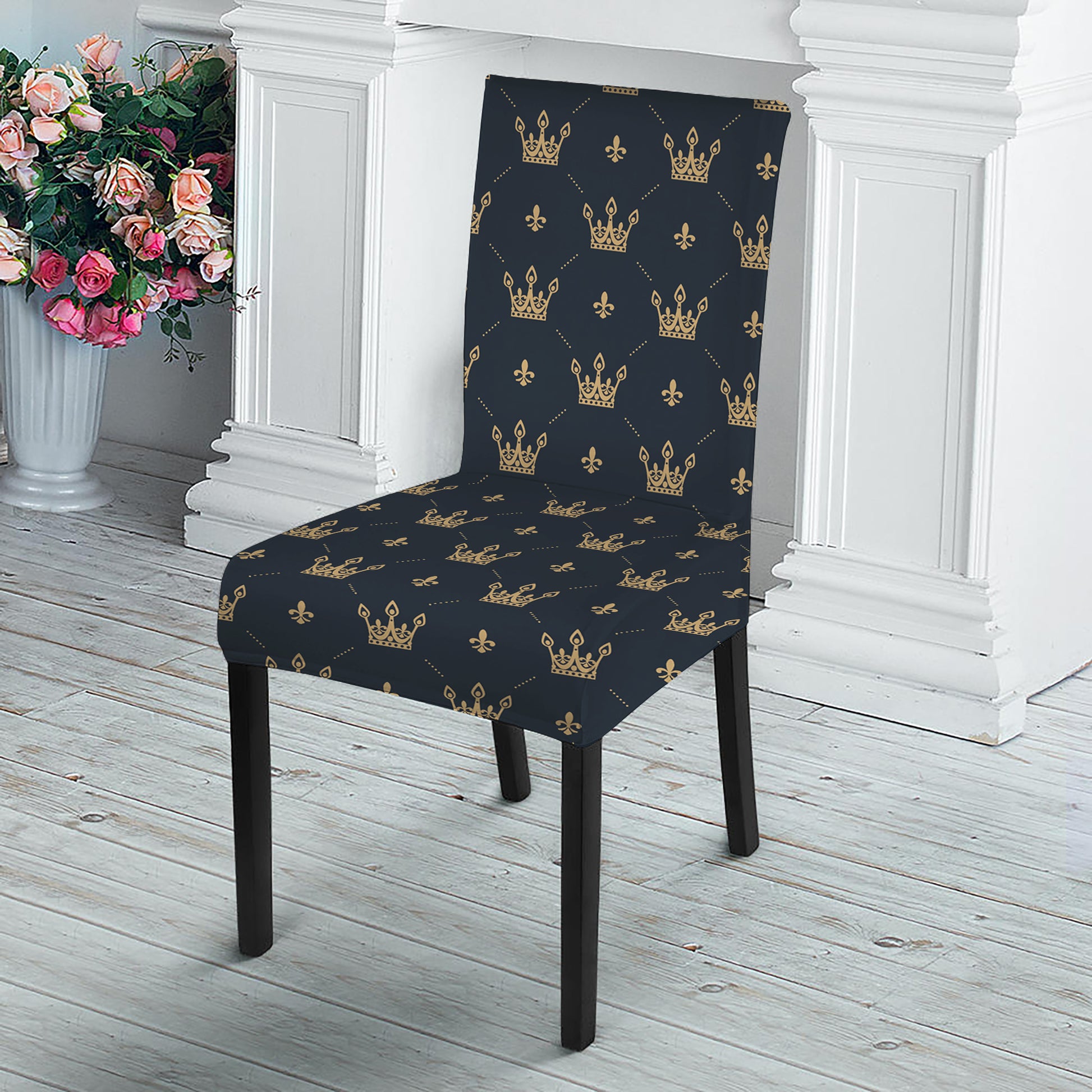 Vintage Crown Pattern Print Dining Chair Slipcover