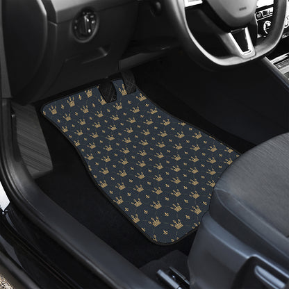 Vintage Crown Pattern Print Front and Back Car Floor Mats