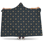Vintage Crown Pattern Print Hooded Blanket