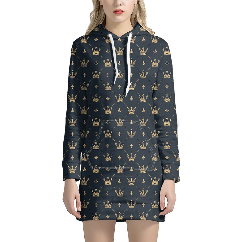 Vintage Crown Pattern Print Hoodie Dress