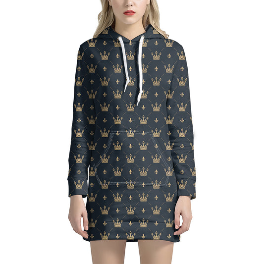 Vintage Crown Pattern Print Hoodie Dress