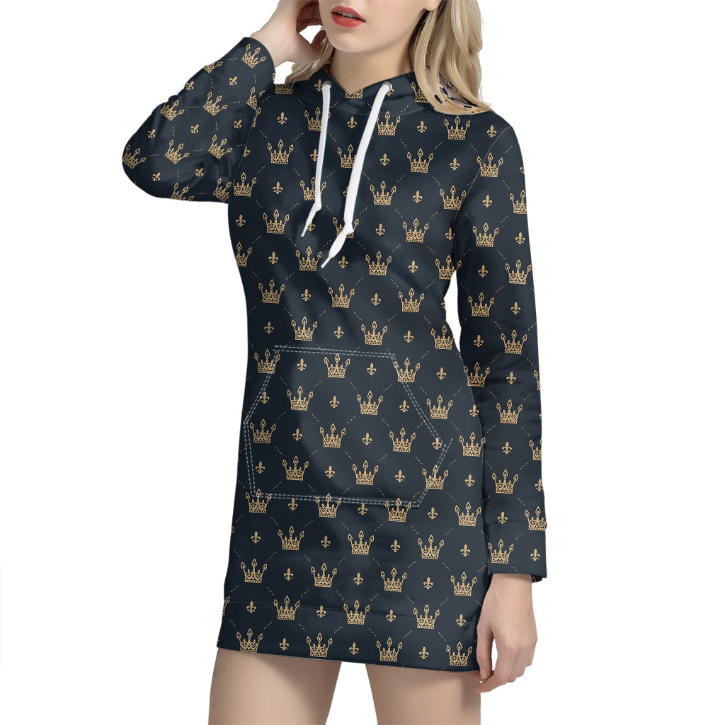 Vintage Crown Pattern Print Hoodie Dress