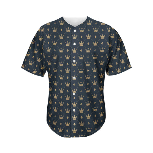 Vintage Crown Pattern Print Men's Baseball Jersey