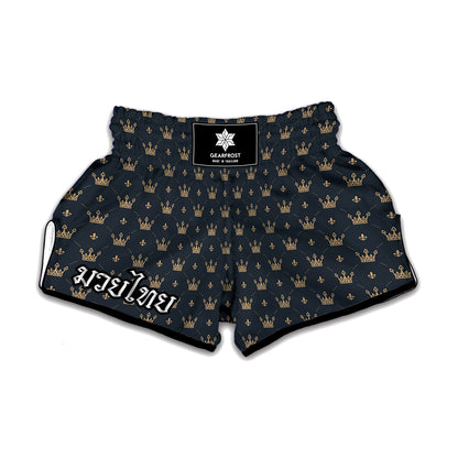 Vintage Crown Pattern Print Muay Thai Boxing Shorts