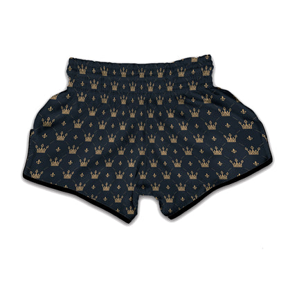 Vintage Crown Pattern Print Muay Thai Boxing Shorts