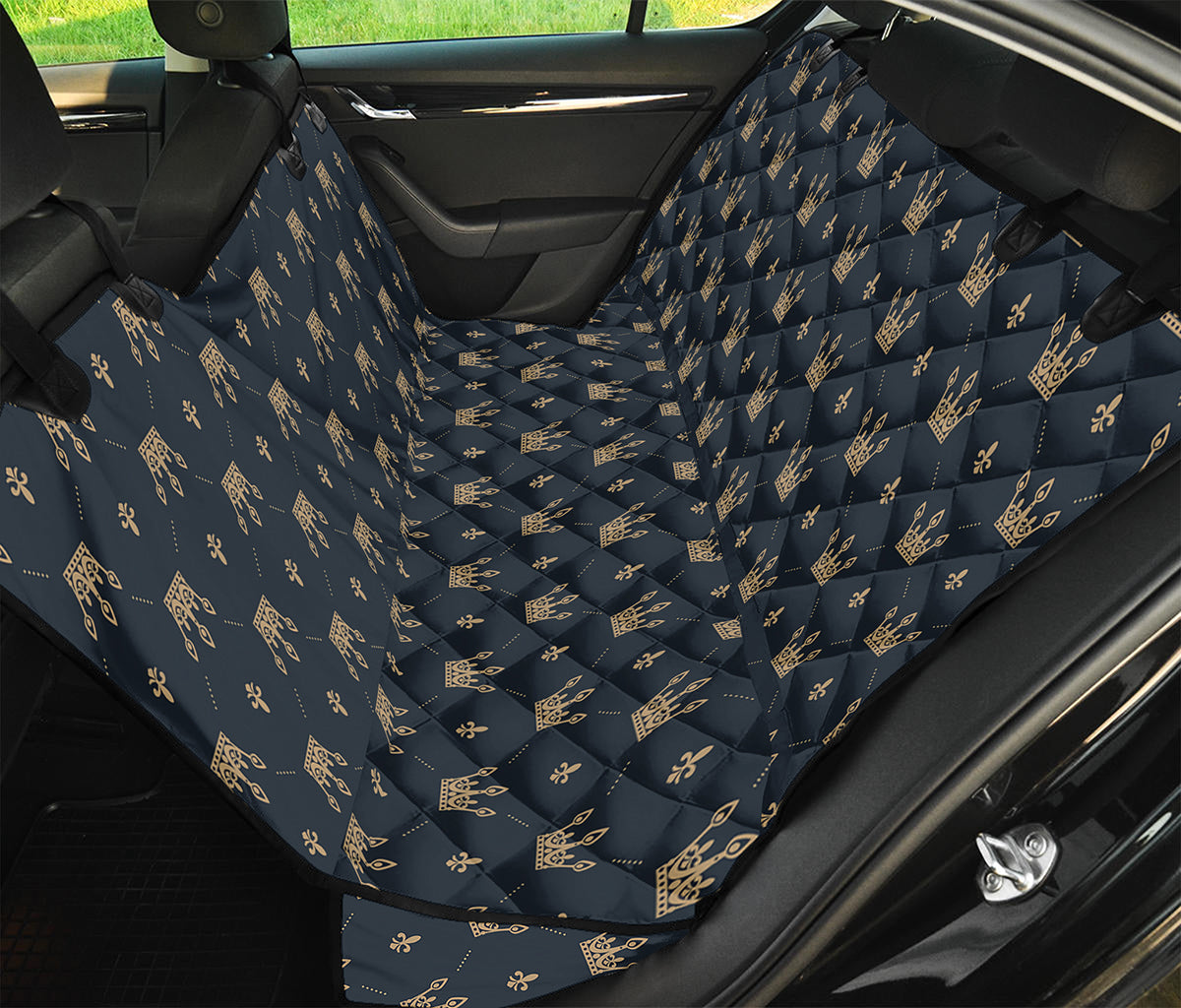 Vintage Crown Pattern Print Pet Car Back Seat Cover