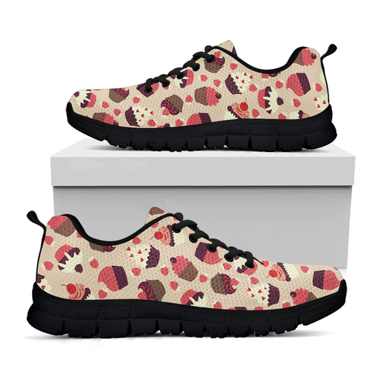 Vintage Cupcake Pattern Print Black Sneakers