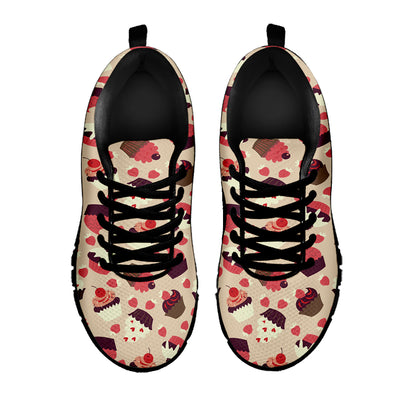 Vintage Cupcake Pattern Print Black Sneakers