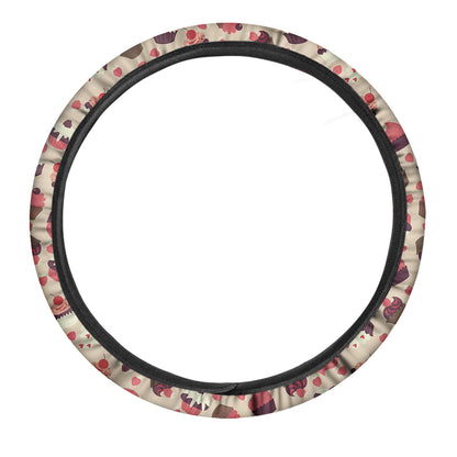 Vintage Cupcake Pattern Print Car Steering Wheel Cover