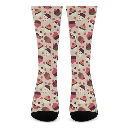 Vintage Cupcake Pattern Print Crew Socks