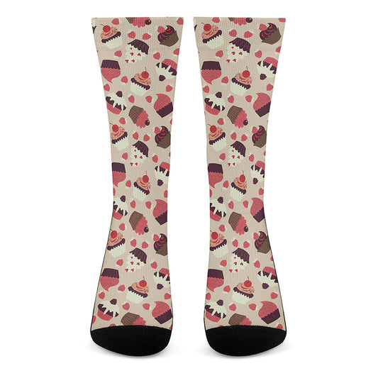 Vintage Cupcake Pattern Print Crew Socks