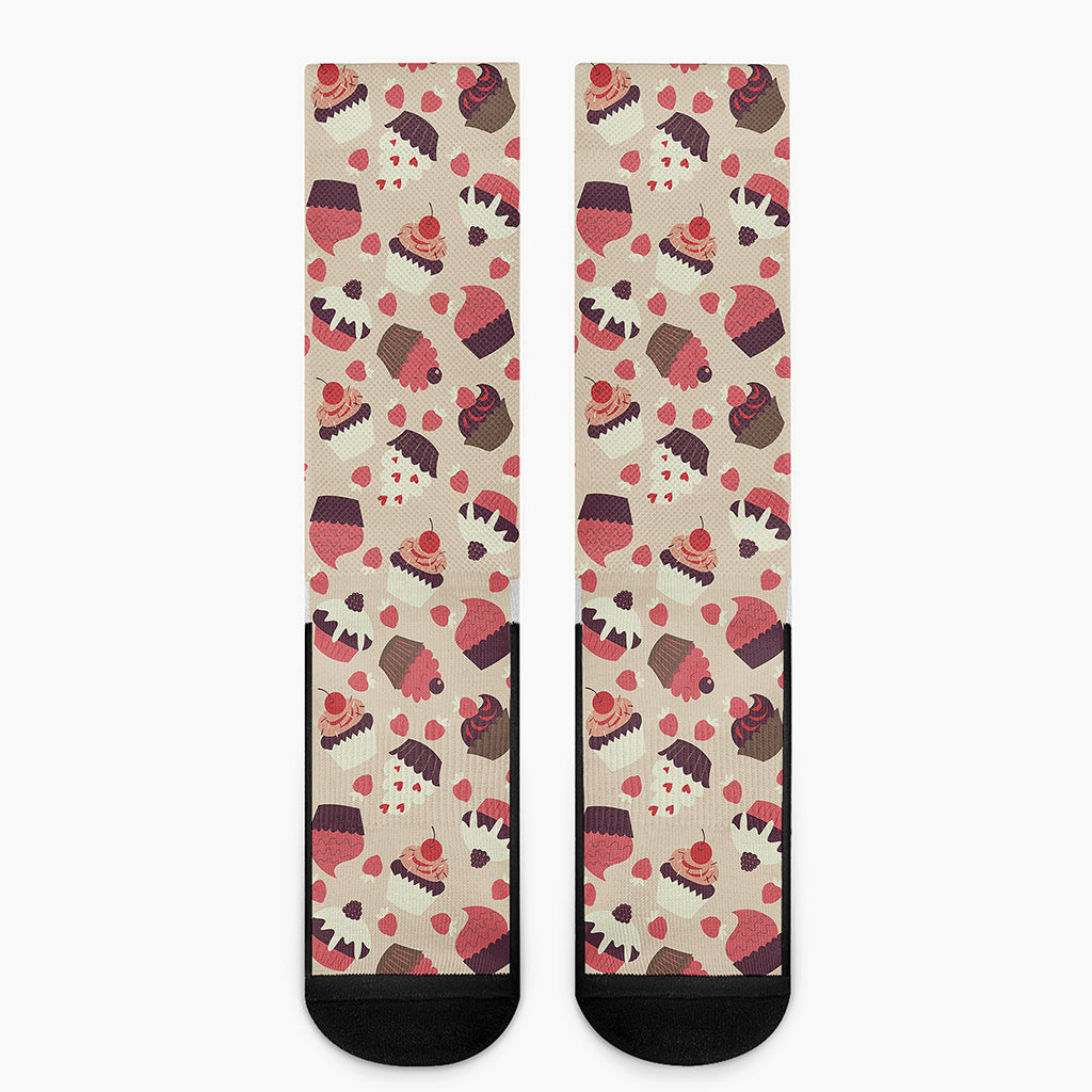 Vintage Cupcake Pattern Print Crew Socks