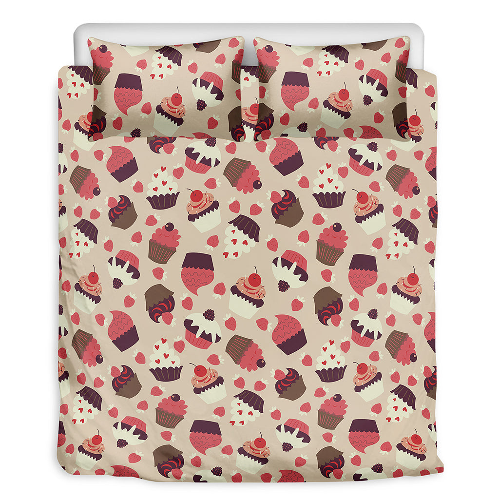 Vintage Cupcake Pattern Print Duvet Cover Bedding Set