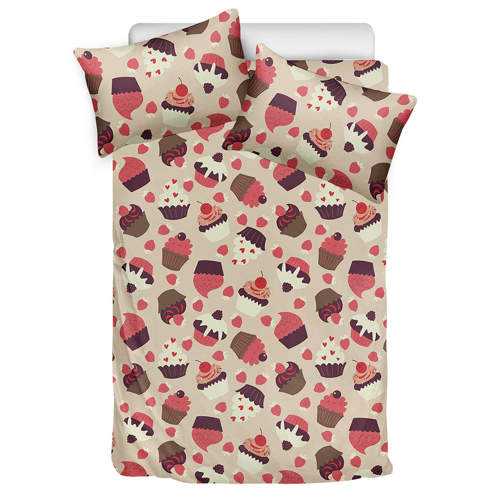 Vintage Cupcake Pattern Print Duvet Cover Bedding Set