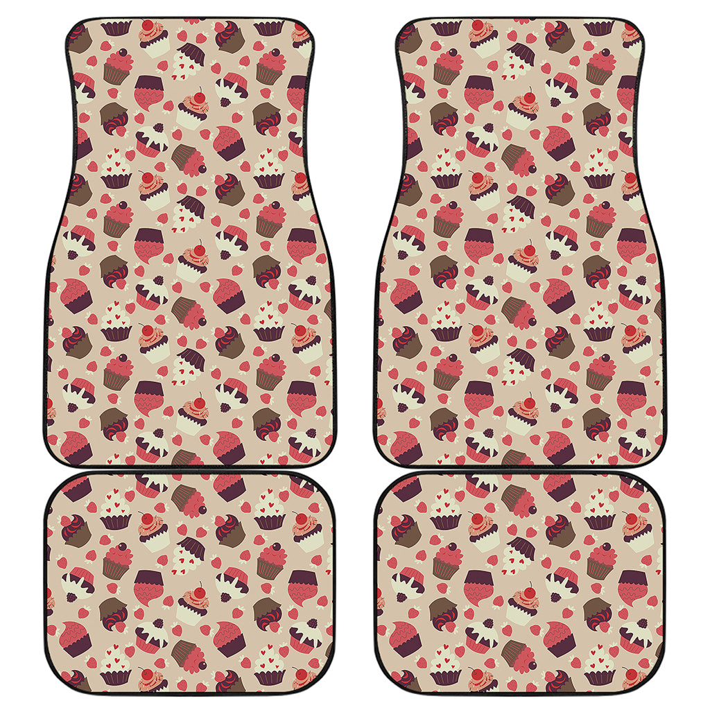 Vintage Cupcake Pattern Print Front and Back Car Floor Mats
