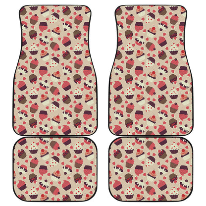 Vintage Cupcake Pattern Print Front and Back Car Floor Mats