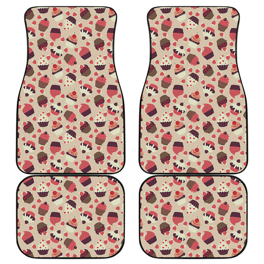 Vintage Cupcake Pattern Print Front and Back Car Floor Mats