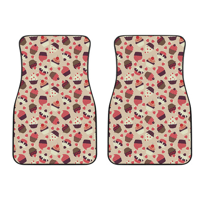 Vintage Cupcake Pattern Print Front Car Floor Mats