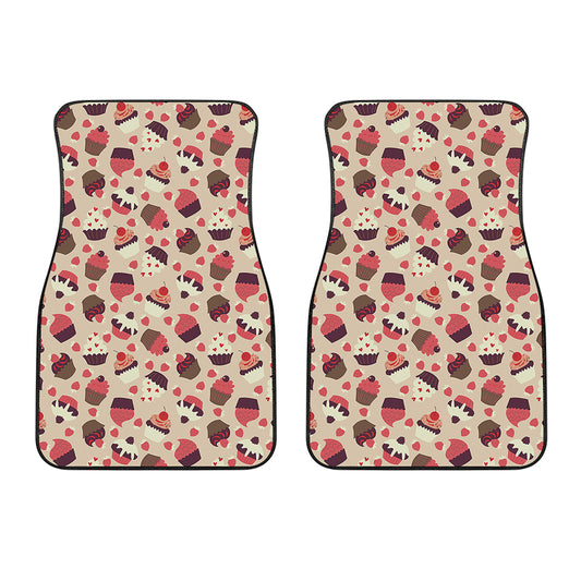 Vintage Cupcake Pattern Print Front Car Floor Mats