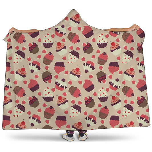 Vintage Cupcake Pattern Print Hooded Blanket